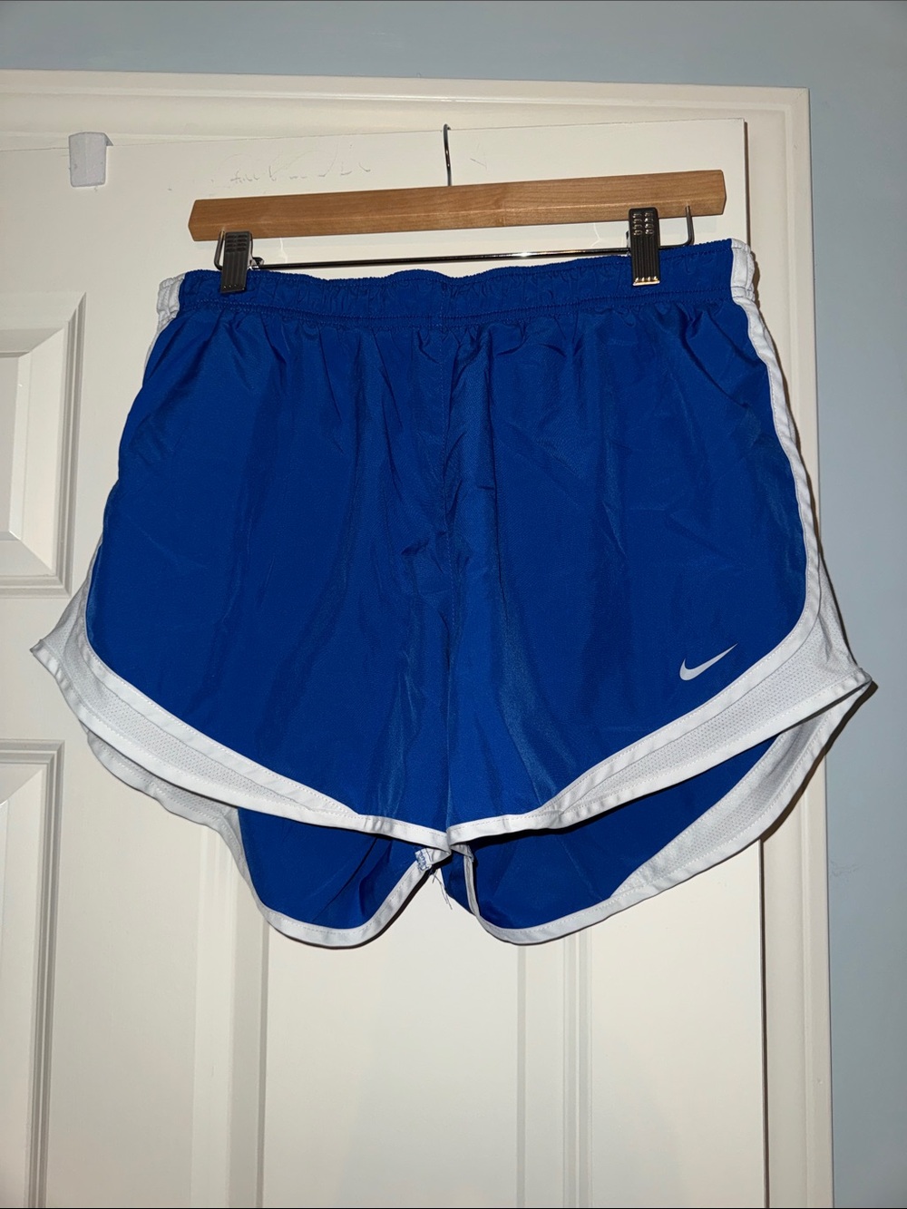 Nike Pro Women’s Blue Athletic Running Shorts with White Trim